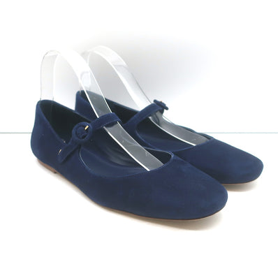 Authentic Larroude Blair Mary Jane suede ballet flats in navy — pre-owned, gently worn luxury size 9