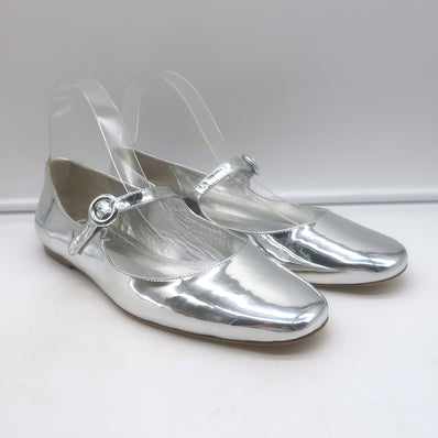 Authentic Larroude Blair Mary Jane ballet flats in silver mirrored leather, new without box, excellent condition