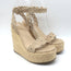 Larroude Florence Broderie Platform Wedge Sandals Beige Canvas Size 6.5 NEW