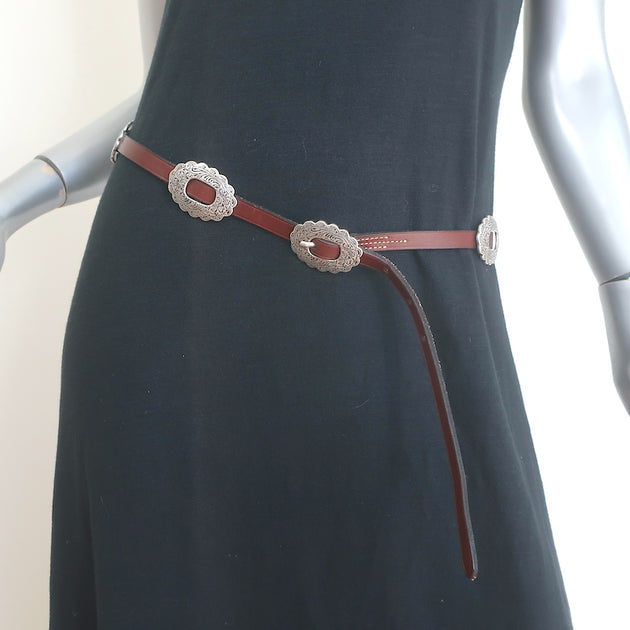 Lauren Ralph Lauren Concho Skinny Belt Brown Leather Size  display picture 1