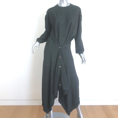 Lemaire Abiti Buttoned-Front Midi Dress Charcoal Wool-Blend Size Medium