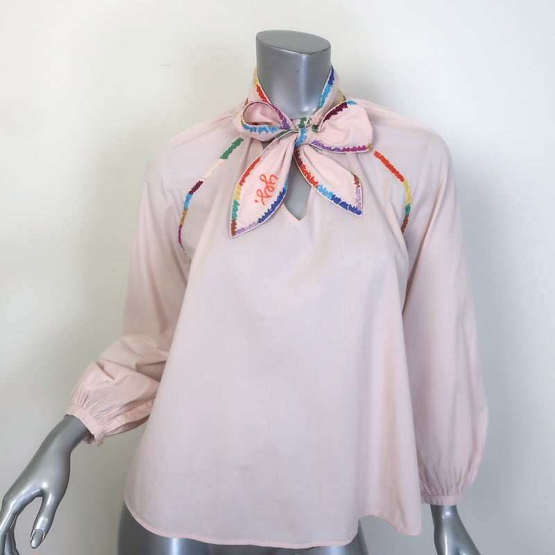 Lingua Franca Embroidered Tie-Neck Blouse