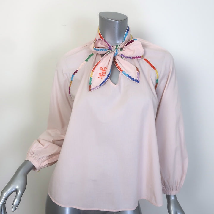 Lingua Franca Embroidered Tie-Neck Blouse
