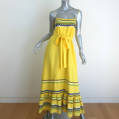 Lisa Marie Fernandez Ric Rac-Trimmed Ruffled Maxi Dress Yellow Linen Size III