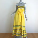 Lisa Marie Fernandez Ric Rac-Trimmed Ruffled Maxi Dress Yellow Linen Size III