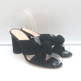 Loeffler Randall Coco knotted slide sandals, black suede, size 8.5 - pre-owned luxury with authentic designer details.