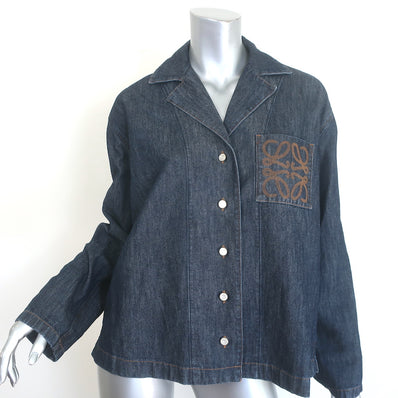 Loewe Anagram Embroidered Denim Shirt Indigo Cotton-Linen Size 38