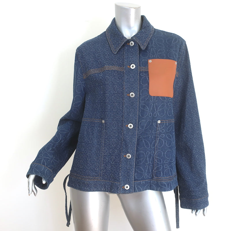 Loewe Anagram Workwear Denim Jacket Dark Blue Stretch Cotton Size 36