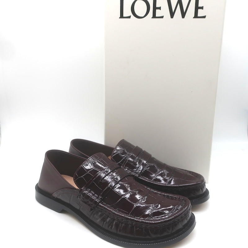 Loewe Campo Penny Loafers Burgundy Croc-Embossed