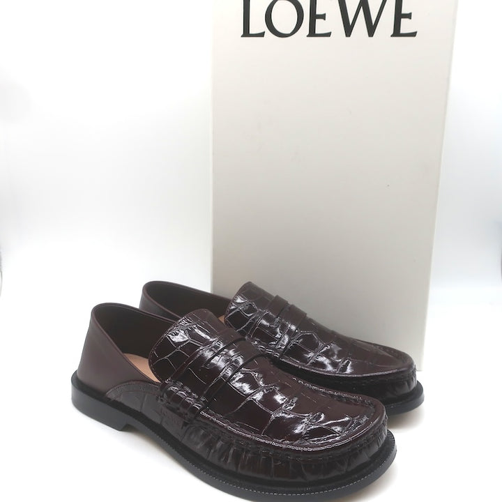 Loewe Campo Penny Loafers Burgundy Croc-Embossed