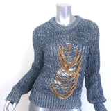 Loewe chain-embellished distressed knit sweater, blue melange hemp-linen blend, authentic pre-owned, size S