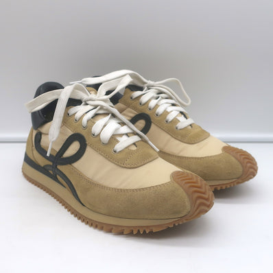 Loewe Flow Runner Low Top Sneakers Beige Suede & Black Leather Size 37