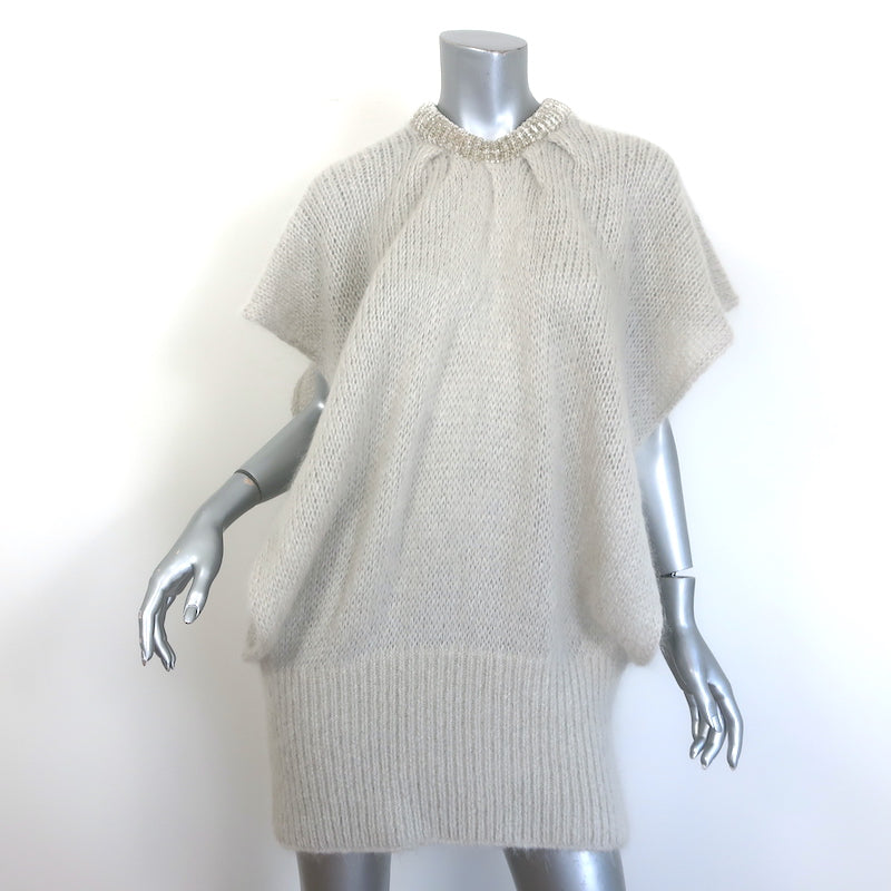 Loewe open-side oversize sweater in pearl grey mohair-blend, size S — pre-owned, gently worn luxury knit