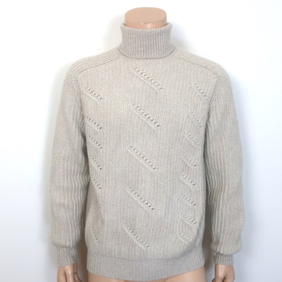 Loro Piana Cabled Cashmere Turtleneck Sweater Oatmeal Size 48