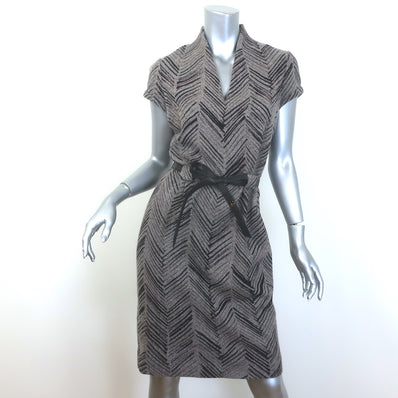 Loro Piana Printed Cashmere Belted Cap Sleeve Dress 