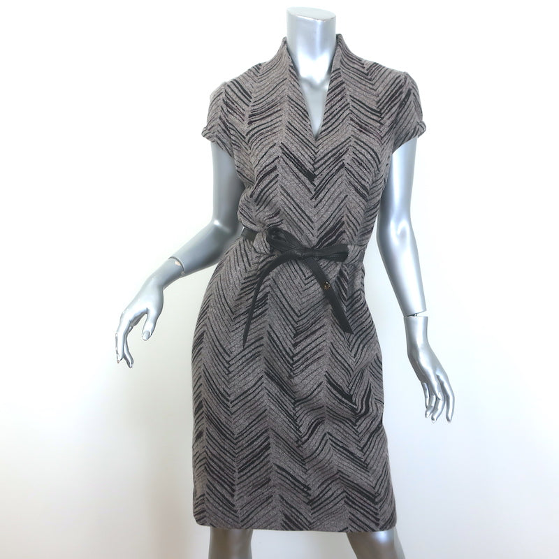 Loro Piana Printed Cashmere Belted Cap Sleeve Dress 