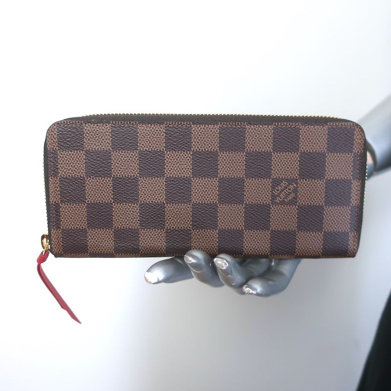 Louis Vuitton Clemence Wallet Brown Damier Canvas & Red Leather NEW
