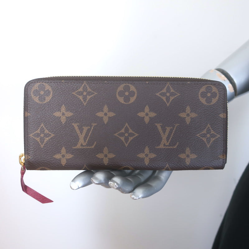 Louis Vuitton Clemence Wallet Brown Monogram Canvas &amp; Fuchsia Leather NEW