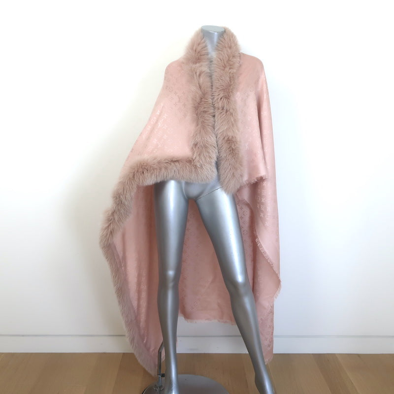 Louis Vuitton Fox Fur-Trimmed Monogram Shawl 