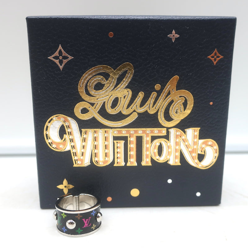 Louis Vuitton x Takashi Murakami S-Lock Ring Black Coated Canvas Size 5 NEW