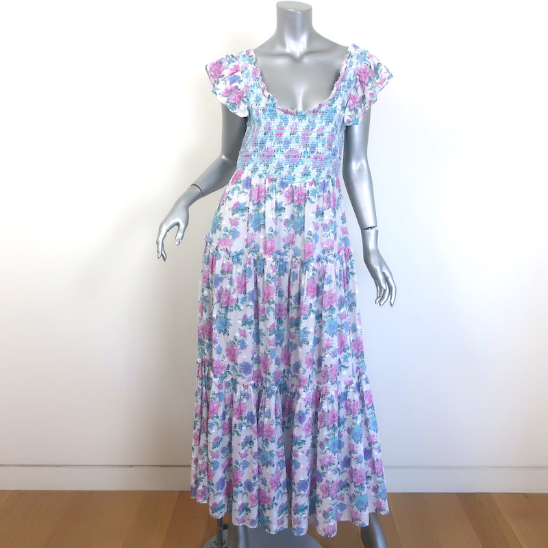 LoveShackFancy Chessie Tiered Maxi Dress White Floral Print Cotton Siz Celebrity Owned LoveShackFancy Chessie Tiered Maxi Dress White Floral Print Cotton Siz Celebrity Owned