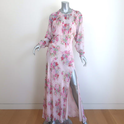 LoveShackFancy Daya Maxi Dress Light Pink Floral Print Chiffon Size 4