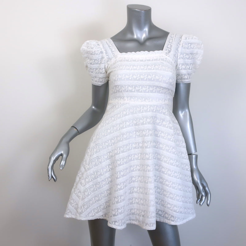 LoveShackFancy Drella Floral-Embroidered Puff Sleeve Mini Dress White Celebrity Owned LoveShackFancy Drella Floral-Embroidered Puff Sleeve Mini Dress White Celebrity Owned