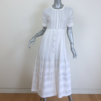 LoveShackFancy Edie Midi Dress White Lace-Trimmed Cotton Size Extra Small