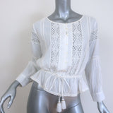 LoveShackFancy Long Sleeve Peplum Top White Lace-Trimmed Cotton Size Small
