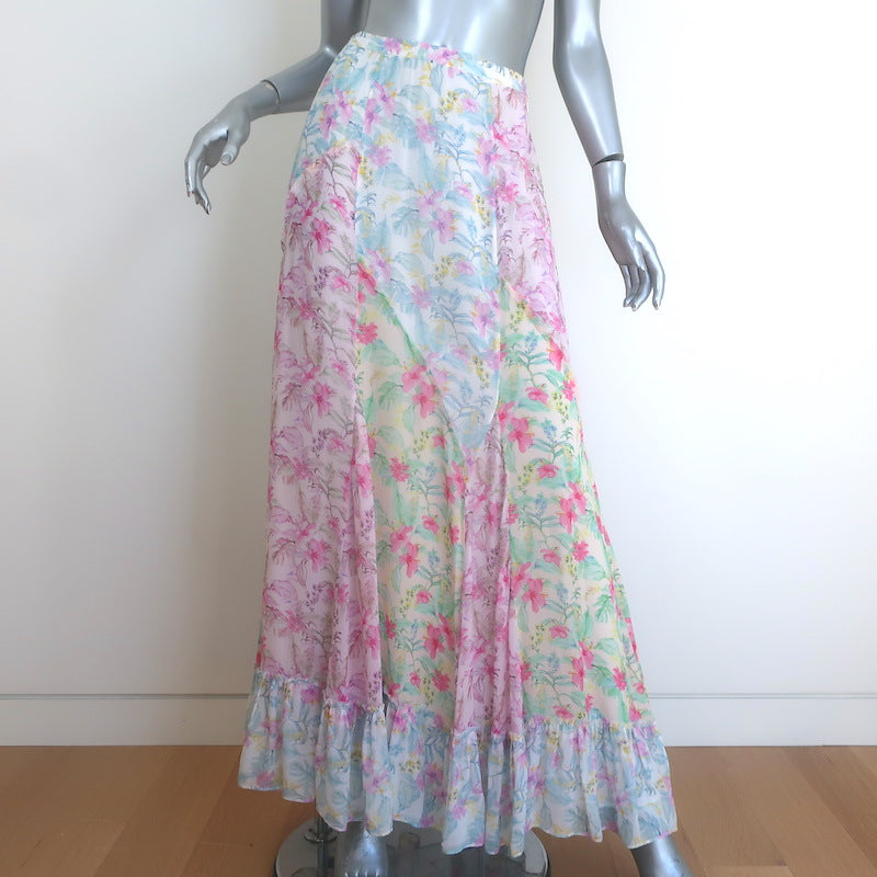 LoveShackFancy Nappa Patchwork Floral Print Maxi Skirt