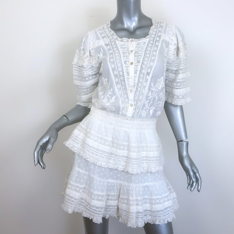 LoveShackFancy Quincy Floral Embroidered Mini Dress White 