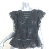 LoveShackFancy Ruffled Open-Back Top Black Embroidered Cotton Size Extra Small
