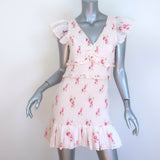 LoveShackFancy Sonora Smocked Mini Dress Light Pink Floral Print Size Large NEW