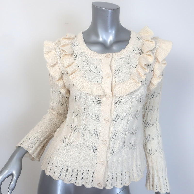 LoveShackFancy Warren Ruffled Boucle Knit Cardigan