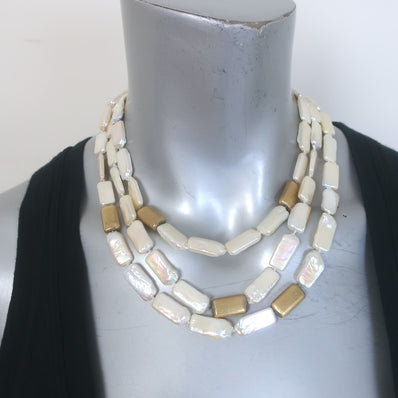 MAZ Freshwater Pearl 14k Gold Triple Strand Necklace