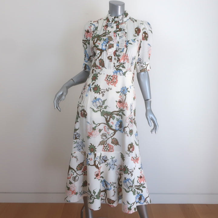 ME+EM Garden Floral Puff Sleeve Ruffled Midi Dress
