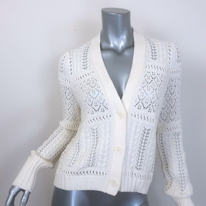 ME+EM Lace Knit Cardigan White Cotton Size Small 