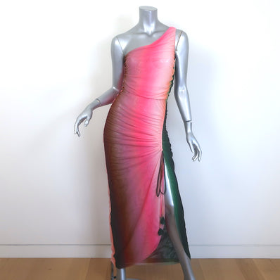 MISA Sirena One-Shoulder Ombre Mesh Midi Dress 