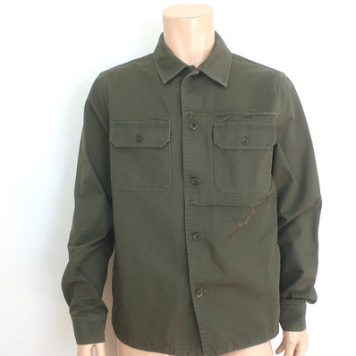 Maison Margiela Distressed Cotton Twill Overshirt Army Green Size 43