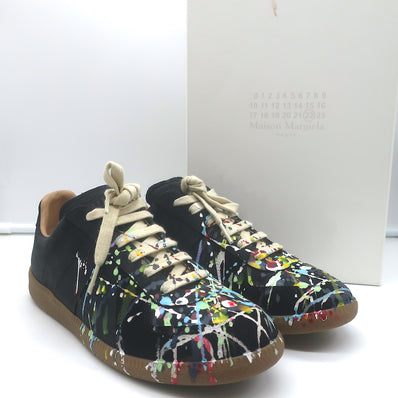 Maison Margiela Replica Paint Splatter Low Top Sneakers Black Suede Size 40 NEW