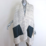 Authentic Maison Ullens cream wool-blend wrap shawl with leather pocket, pre-owned, gently worn luxury accessory