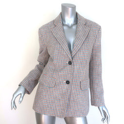 Maje Houndstooth Blazer Cream/Multicolor Cotton-Blend Size 36