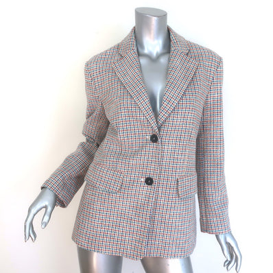 Maje Houndstooth Blazer Cream/Multicolor Cotton-Blend Size 36