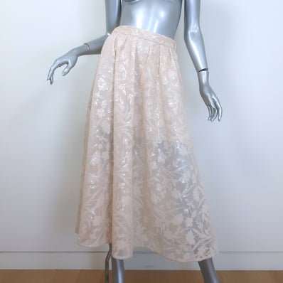 Maje Jupon Floral-Sequined Mesh Midi Skirt Beige Size 34