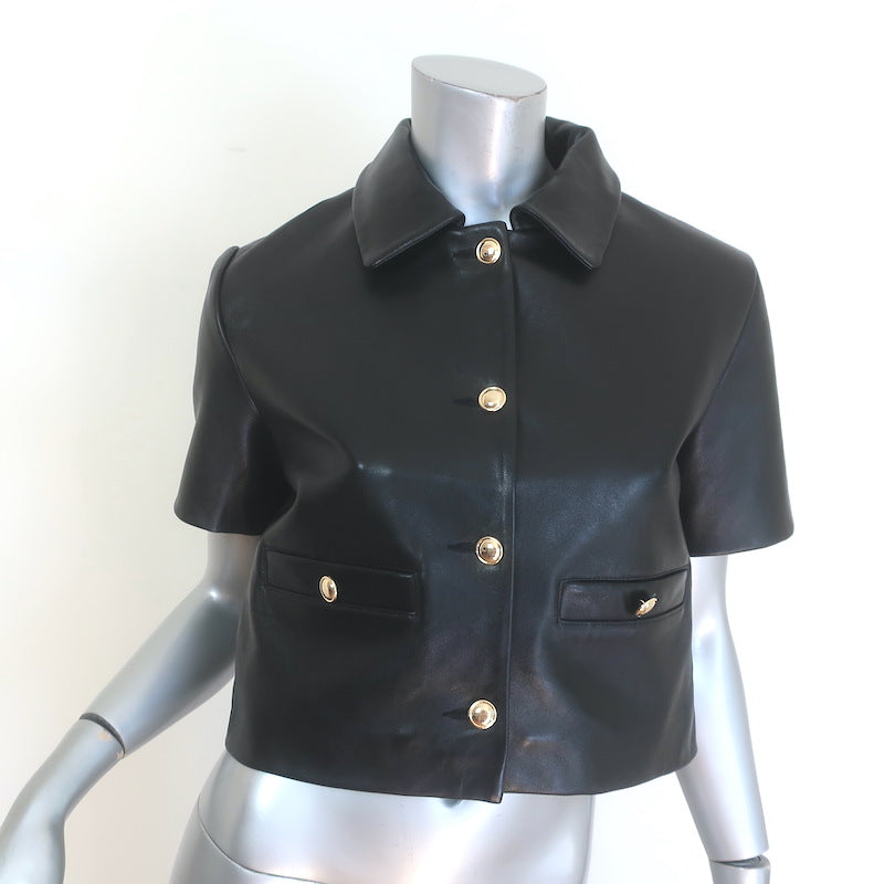 Maje Leather Cropped Short Sleeve Jacket
