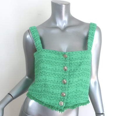Maje Livete Tweed Cropped Button-Front Tank Top Green Size 3 NEW
