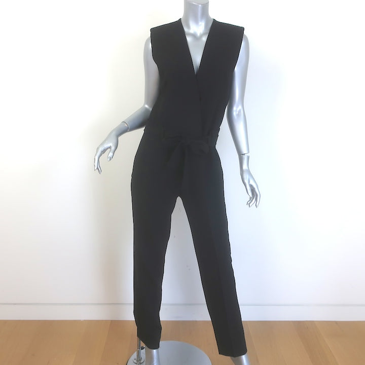 Maje Piste Wrap-Front Sleeveless Jumpsuit Black Crepe Size 38