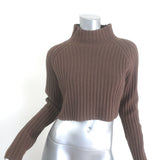 Maje Rage Cropped Mock Neck Sweater Brown Ribbed Wool Size 36 NEW