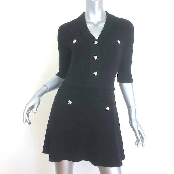 Maje Rimosala Ribbed Knit Mini Dress Black Size 36 NEW