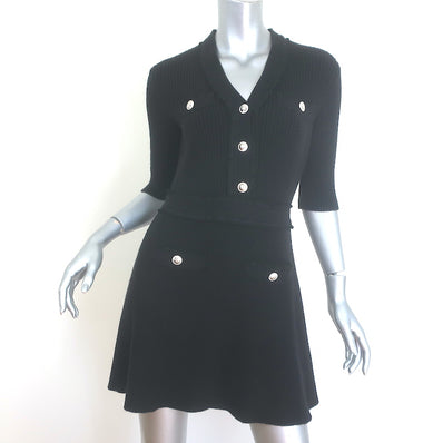 Maje Rimosala Ribbed Knit Mini Dress Black Size 36 NEW